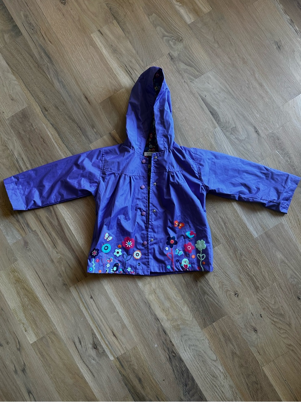 Purple Kids Rain Jacket with Floral Print